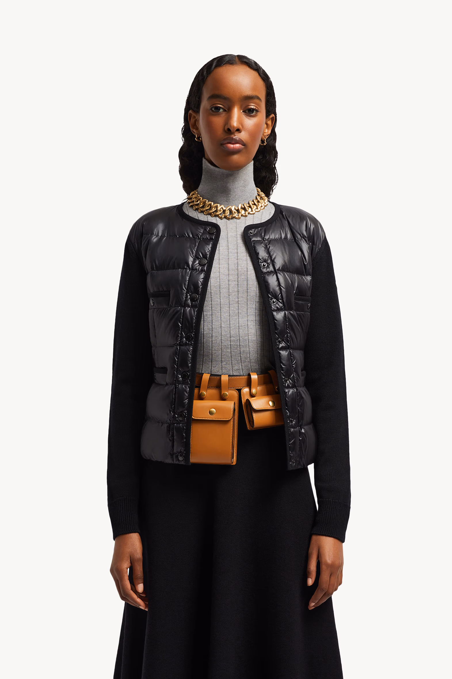 Cardigan matelassé en laine Noir Moncler 0